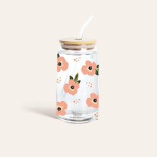 Load image into Gallery viewer, Iced Coffee Cup - Retro Floral Peach Glass Drinkware - Growing Fond