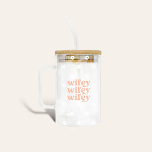 Square Glass Cup With Handle - Wifey - Growing Fond