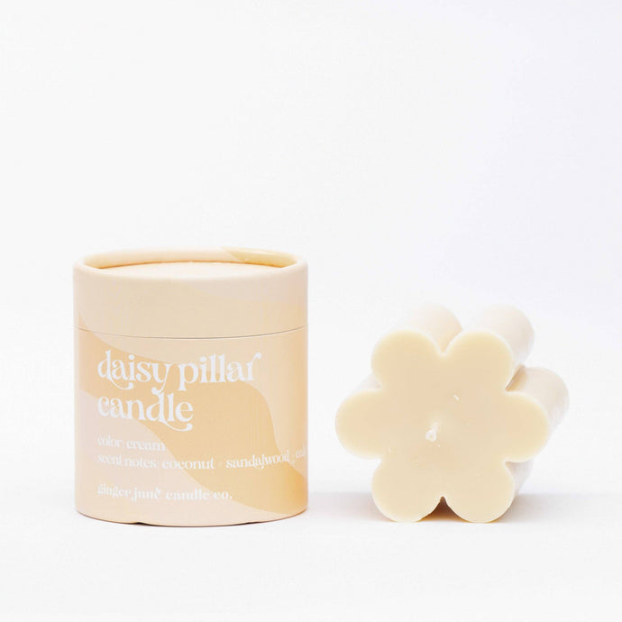 Cream Daisy Pillar Candle - Growing Fond
