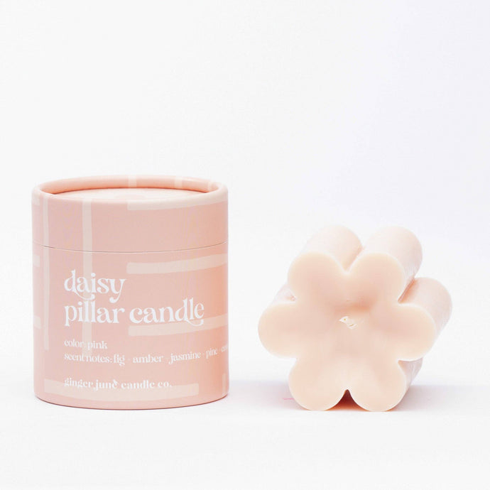 Pink Daisy Pillar Candle - Growing Fond