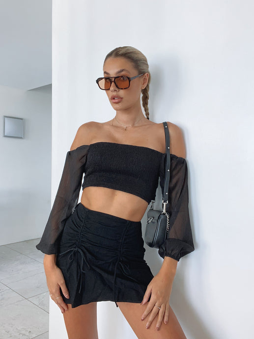 Sugar Off Shoulder Crop Top - Black - Growing Fond