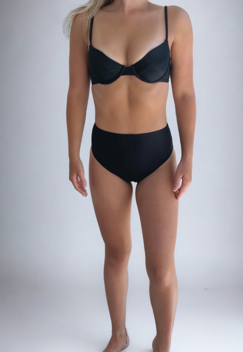 Sara High Waisted Bikini Bottom - Black - Growing Fond