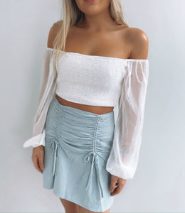 Sugar Off Shoulder Crop Top - White - Growing Fond